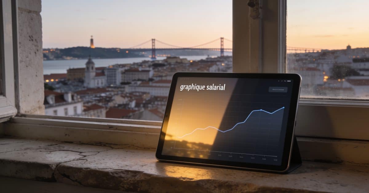 graphique salarial devant vue urbaine lisbonne au coucher