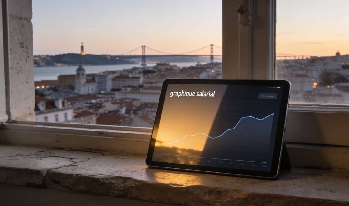 graphique salarial devant vue urbaine lisbonne au coucher